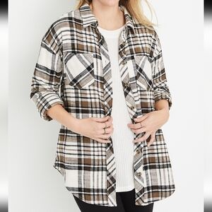 Cabin Plaid Boyfriend Button Down Maurice's Plus Size 3XL brown black flannel